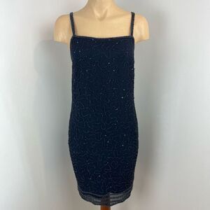 Tristan & Iseut Women’s Small Blue Embellished Beaded Y2K Party Prom Dress Mini